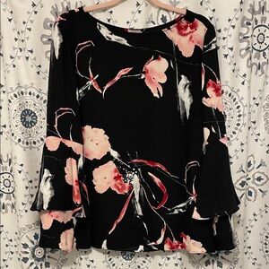 Chico's Black and Pink Floral Blouse - Size 3 (16/18)